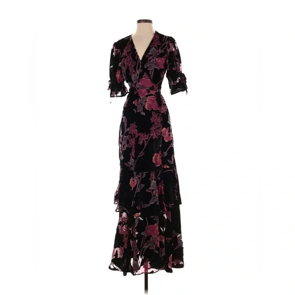 Hutch Black Motif Tiered Velvet Wrap Dress - Picture 8 of 9